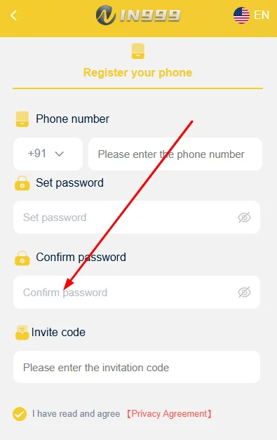 Enter password again to confirm it